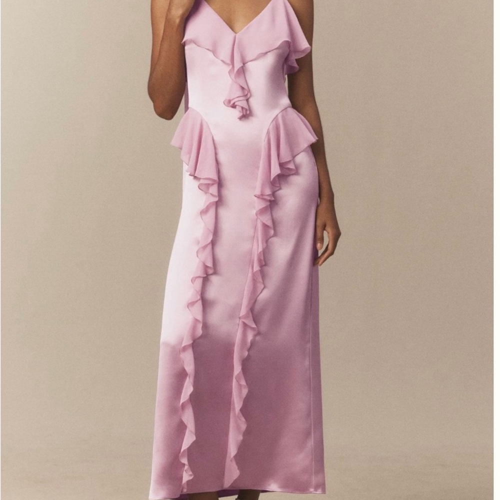 NWT Anthropologie x Mare Mare Chic Pink Ruffle Maxi Dress